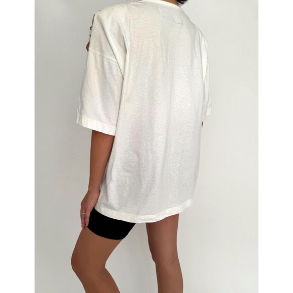 80s white embellished seashell gold funky retro beach vacation cotton tee shirt - Picture 4 of 9